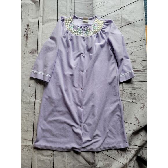 Simply Basic Womens Embroidered Floral Snap Up Pockets House Dress Robe READ - Picture 1 of 11